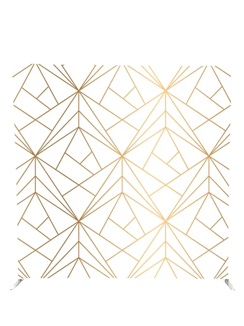 Modern white and gold geometric photo booth backdrop by Crown Booths, perfect for upscale and stylish events