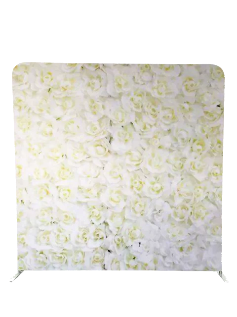 Elegant white rose floral photo booth backdrop by Crown Booths, perfect for weddings and romantic events