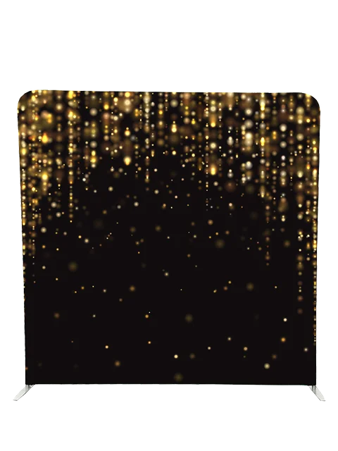 Elegant falling gold lights photo booth backdrop by Crown Booths, perfect for glamorous and nighttime events.