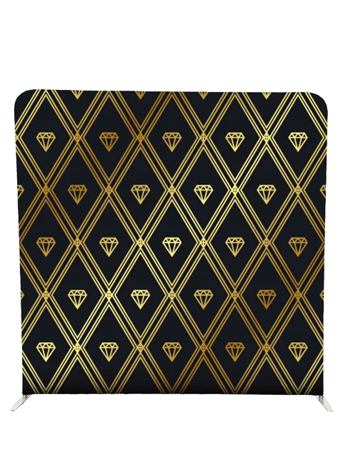 Luxurious gold diamond pattern photo booth backdrop by Crown Booths, perfect for high-end events and elegant photo opportunities